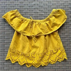 Madewell‎ Women’s Eyelet Balcony Off-The-Shoulder Top Gold/Yellow Size XS